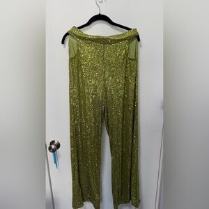 Green Sequin Wide-Leg Pants